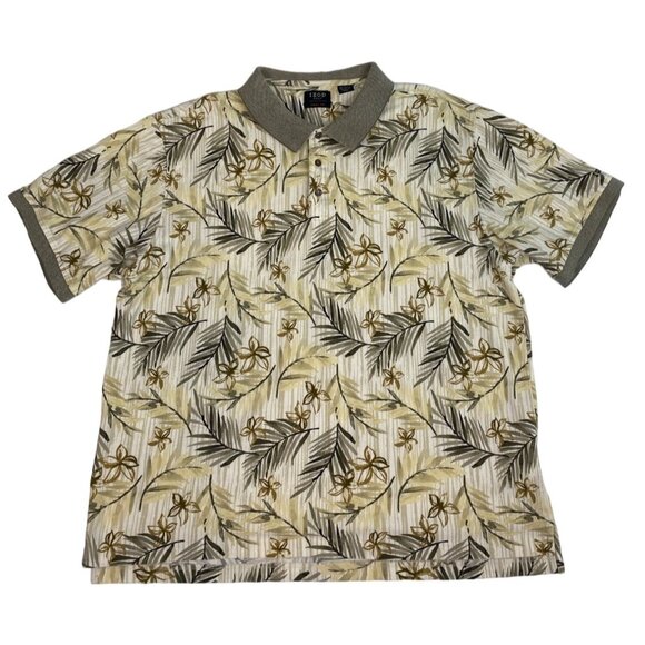 IZOD Golf Men's Tropical Polo Shirt Cool FX XXL White Cream Brown Cotton Rayon - Picture 1 of 4
